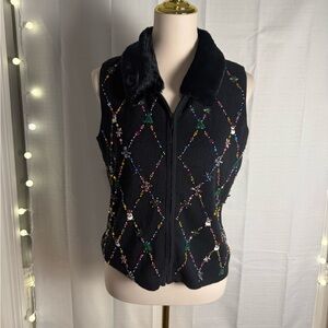 Marisa Christina Black and Red Vest with Textured Pattern